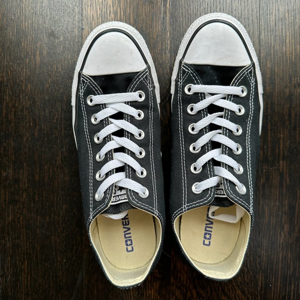 Converse Low Top Canvas Sneakers in Black and White - Picture 2 of 6